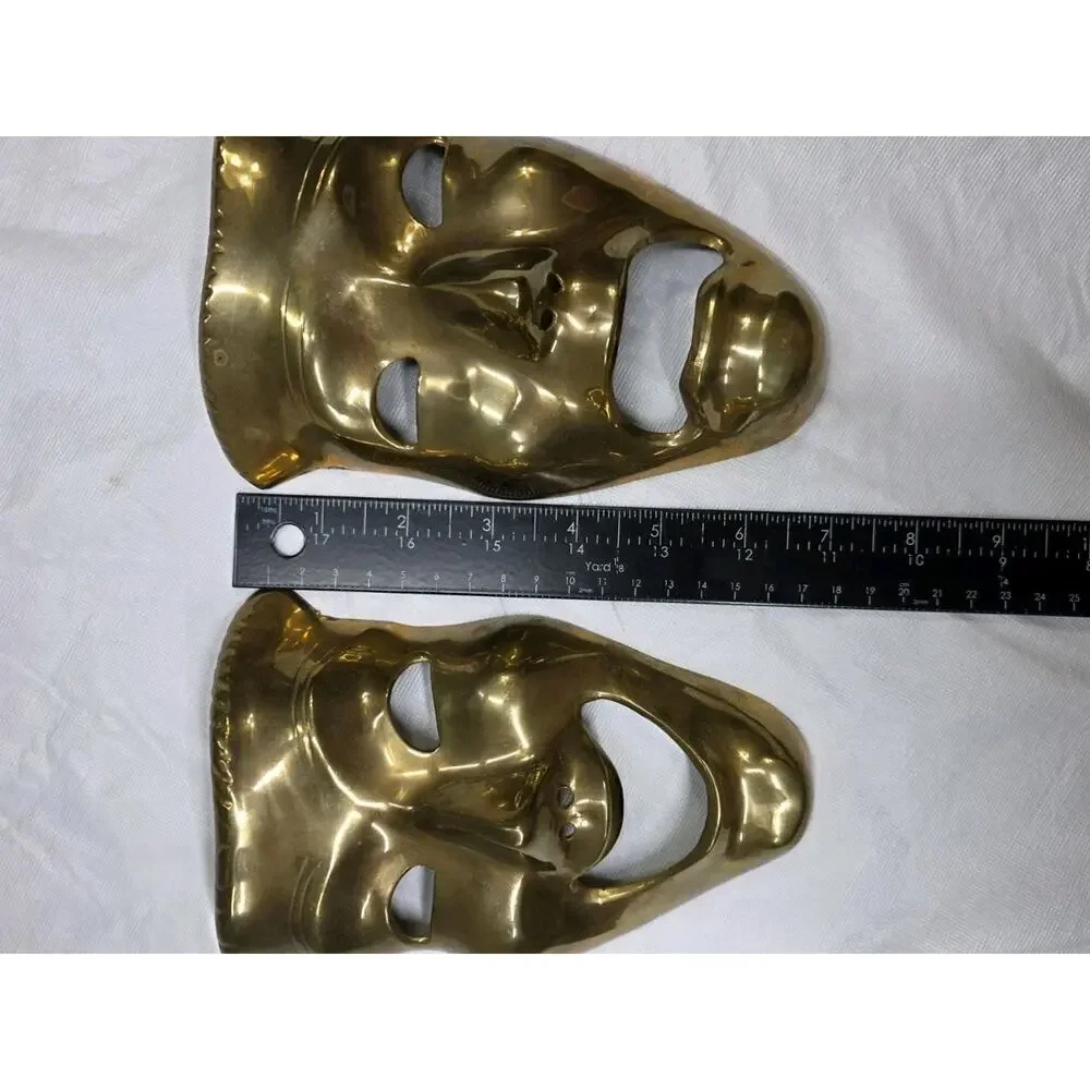 Vintage Solid Brass Wall Hanging Drama Theatre Style Face Masks Happy & Sad Pier